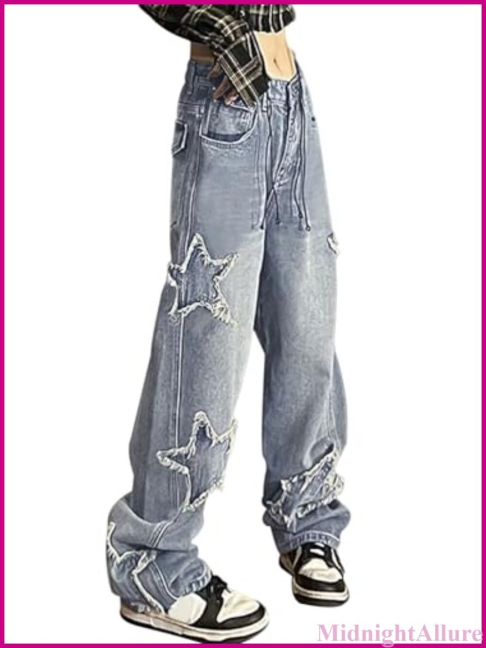 Women's Y2K Baggy Jeans Star Patchwork High Waist Straight Leg Denim